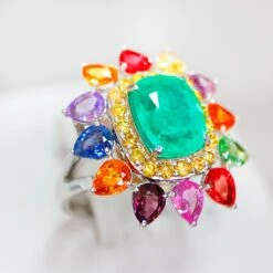 *Sales* IGI 18k 8.70 Ctw Emerald &Sapphires Antique Art Deco Engagement Ring 16 *Sales* IGI 18k 8.70 Ctw Emerald &Sapphires Antique Art Deco Engagement Ring -Mode Bijouterie Magasin 05 master