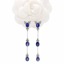 Fine Blue Oval Sapphires Earrings In 14k White Gold -Mode Bijouterie Magasin 080029d master