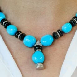 Unknown 3 Carat Diamond And Turquoise Necklace -Mode Bijouterie Magasin 0A8A7430 master