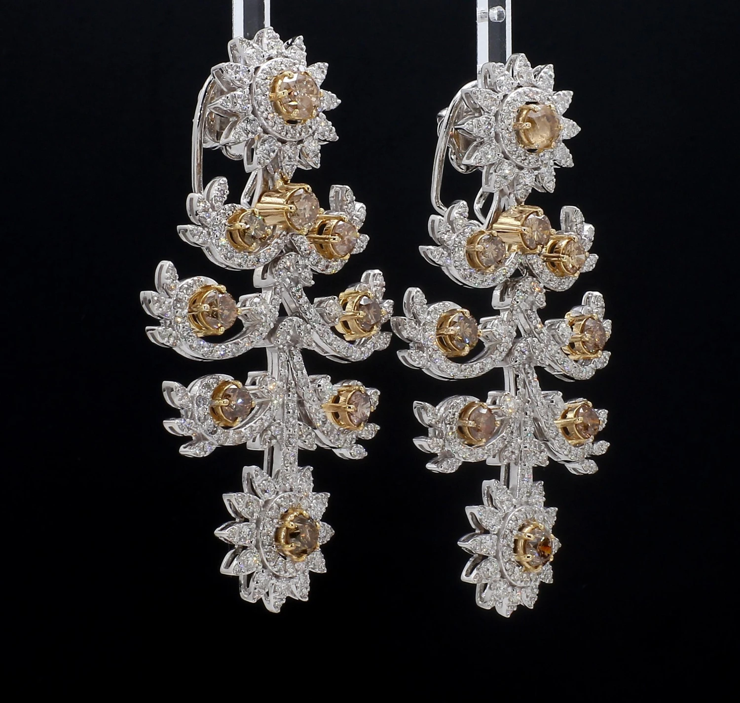Champagne Diamond Chandelier White Gold Earrings 7 Champagne Diamond Chandelier White Gold Earrings – Image 5