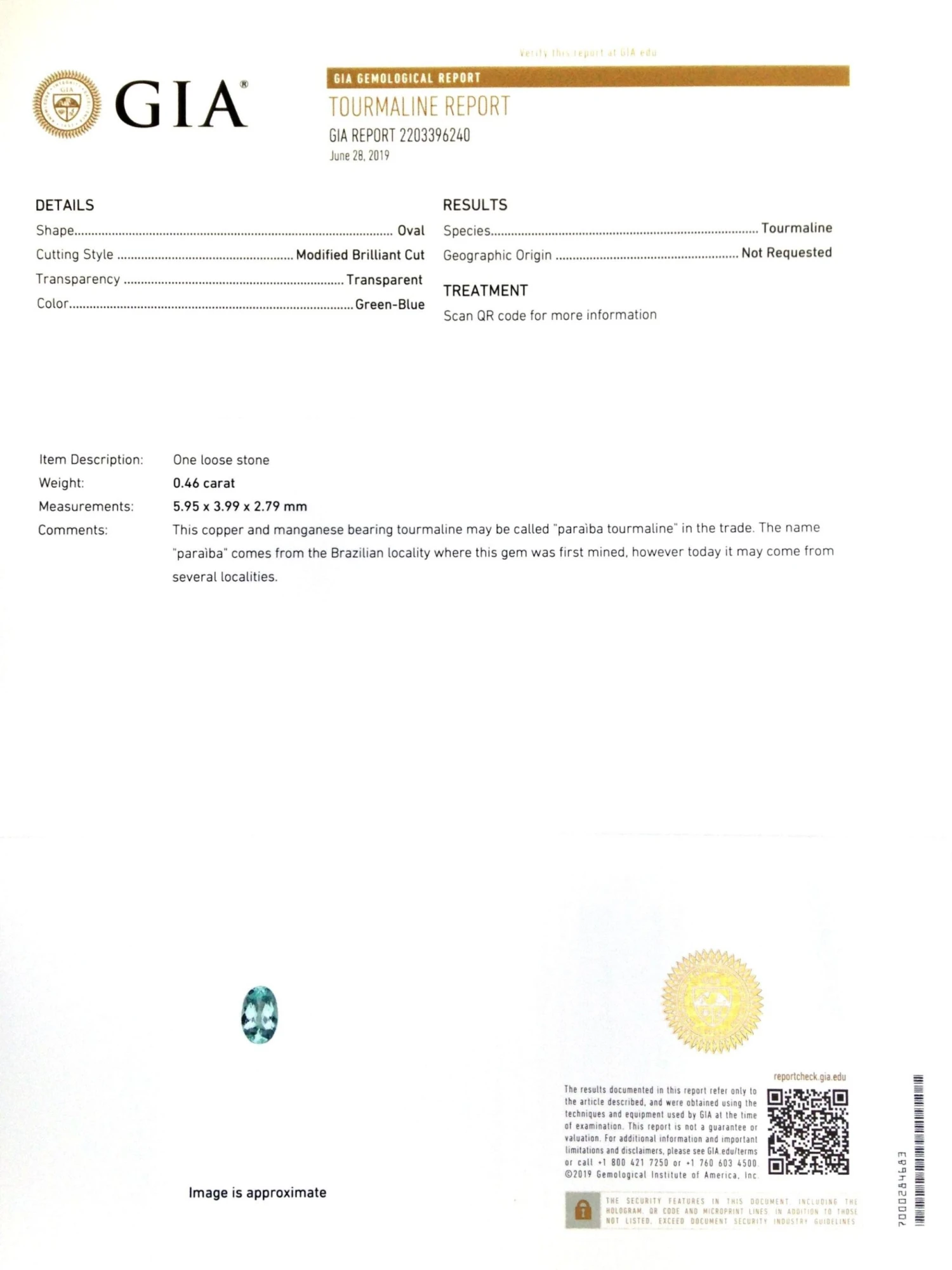 GIA Certified 0.46 Carat Natural Paraiba Tourmaline Loose Stone Oval Shape 4 GIA Certified 0.46 Carat Natural Paraiba Tourmaline Loose Stone Oval Shape – Image 2