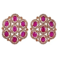 Ruby And Diamond Earrings Studded In 18 Karat Rose Gold