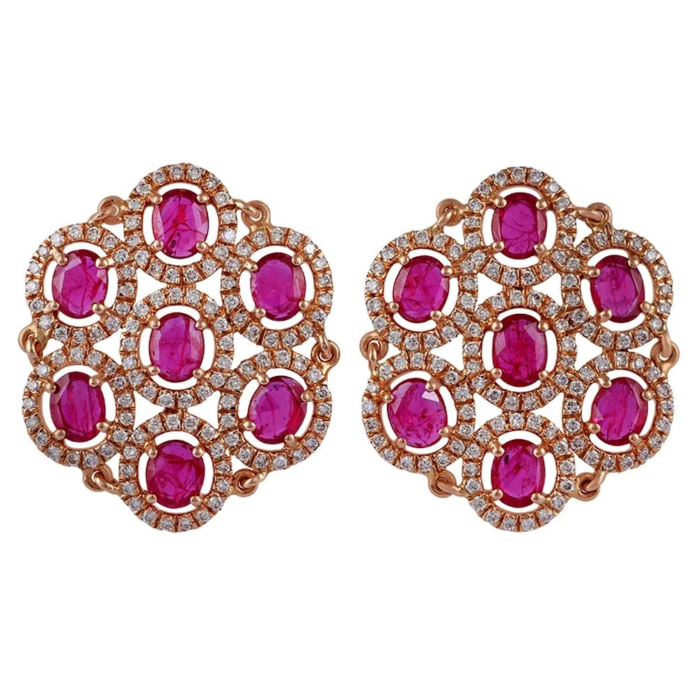 Ruby And Diamond Earrings Studded In 18 Karat Rose Gold 3 Ruby And Diamond Earrings Studded In 18 Karat Rose Gold