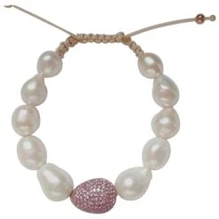 Unknown Pink Sapphires Pave And Pearls Bracelet