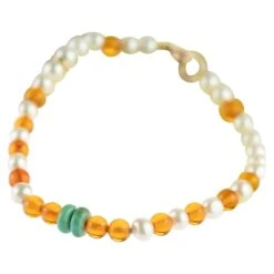 9 Karat Gold Freshwater Pearls Baltic Amber Rondelle Turquoise Beaded Bracelet