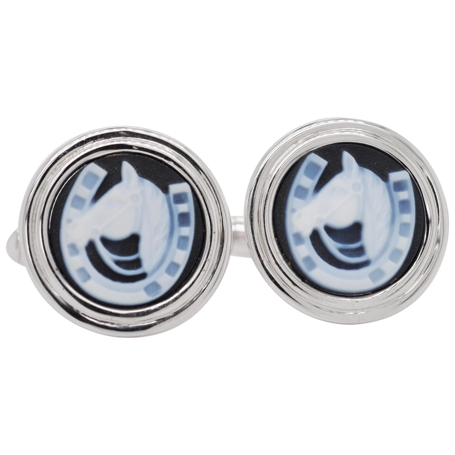 Hand-Carved Horse-Shoe Agate Cameo 925 Sterling Silver Contemporary Cufflinks 3 Hand-Carved Horse-Shoe Agate Cameo 925 Sterling Silver Contemporary Cufflinks