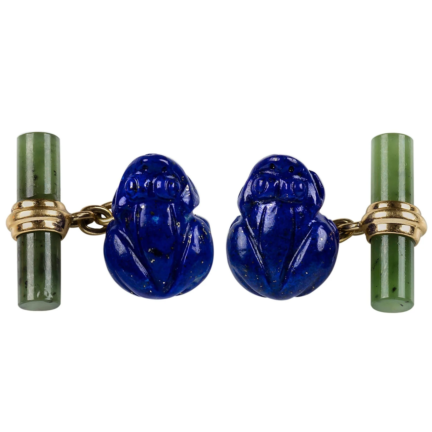 18 Karat Yellow Gold Lapis Lazuli And Jade Frog Cufflinks 3 18 Karat Yellow Gold Lapis Lazuli And Jade Frog Cufflinks