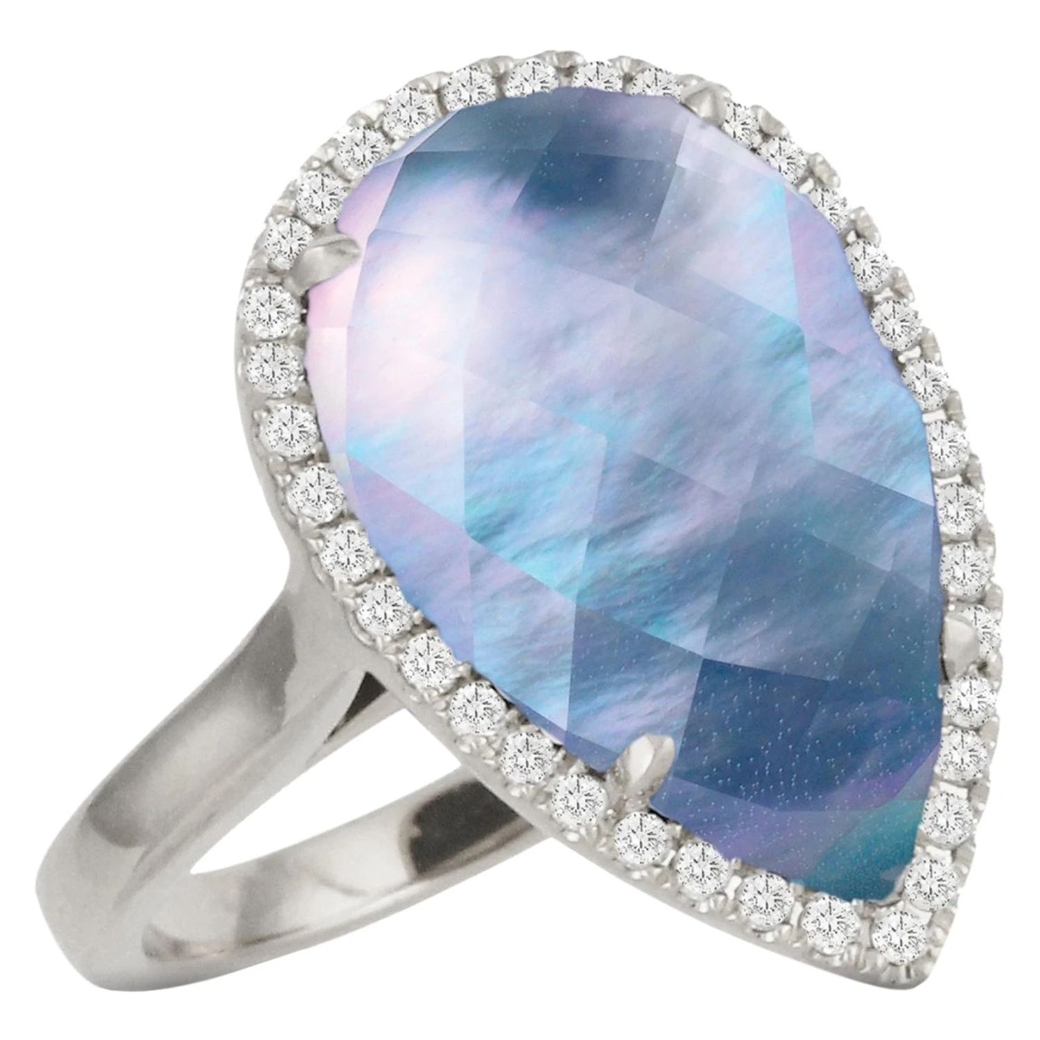 18K Gold Pear Shape Cocktail Ring With Lapis Lazuli, White Topaz And Diamonds 3 18K Gold Pear Shape Cocktail Ring With Lapis Lazuli, White Topaz And Diamonds