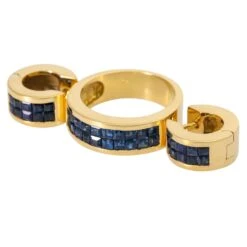 Unknown Jewelry Set Ring And Hoop Earrings With Sapphire Carrés -Mode Bijouterie Magasin 1078949 2 master