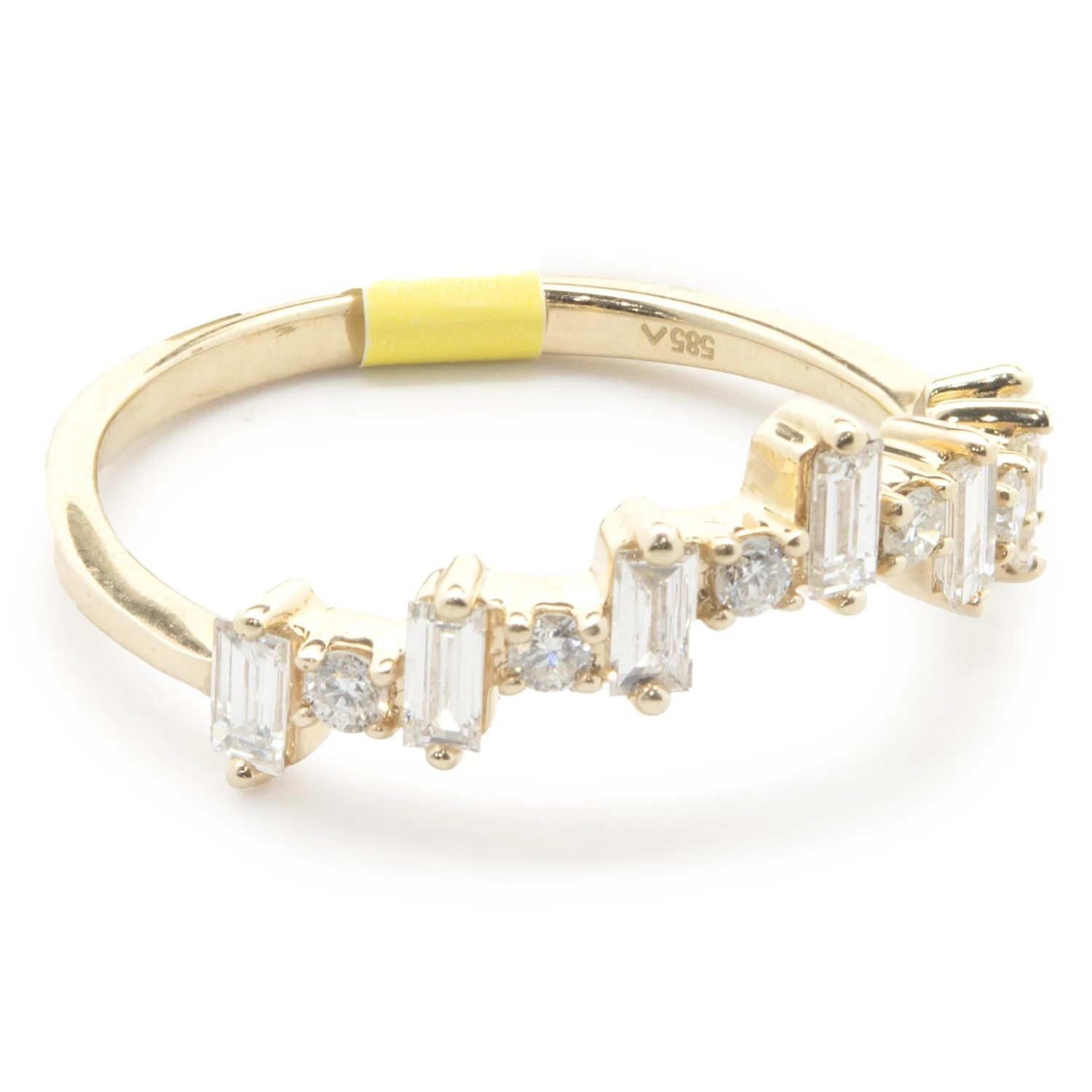 Unknown 14 Karat Yellow Gold Round And Baguette Cut Diamond Curve Band 4 Unknown 14 Karat Yellow Gold Round And Baguette Cut Diamond Curve Band – Image 2