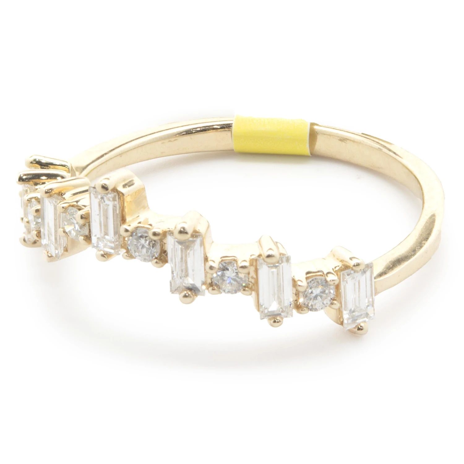 Unknown 14 Karat Yellow Gold Round And Baguette Cut Diamond Curve Band 6 Unknown 14 Karat Yellow Gold Round And Baguette Cut Diamond Curve Band – Image 4