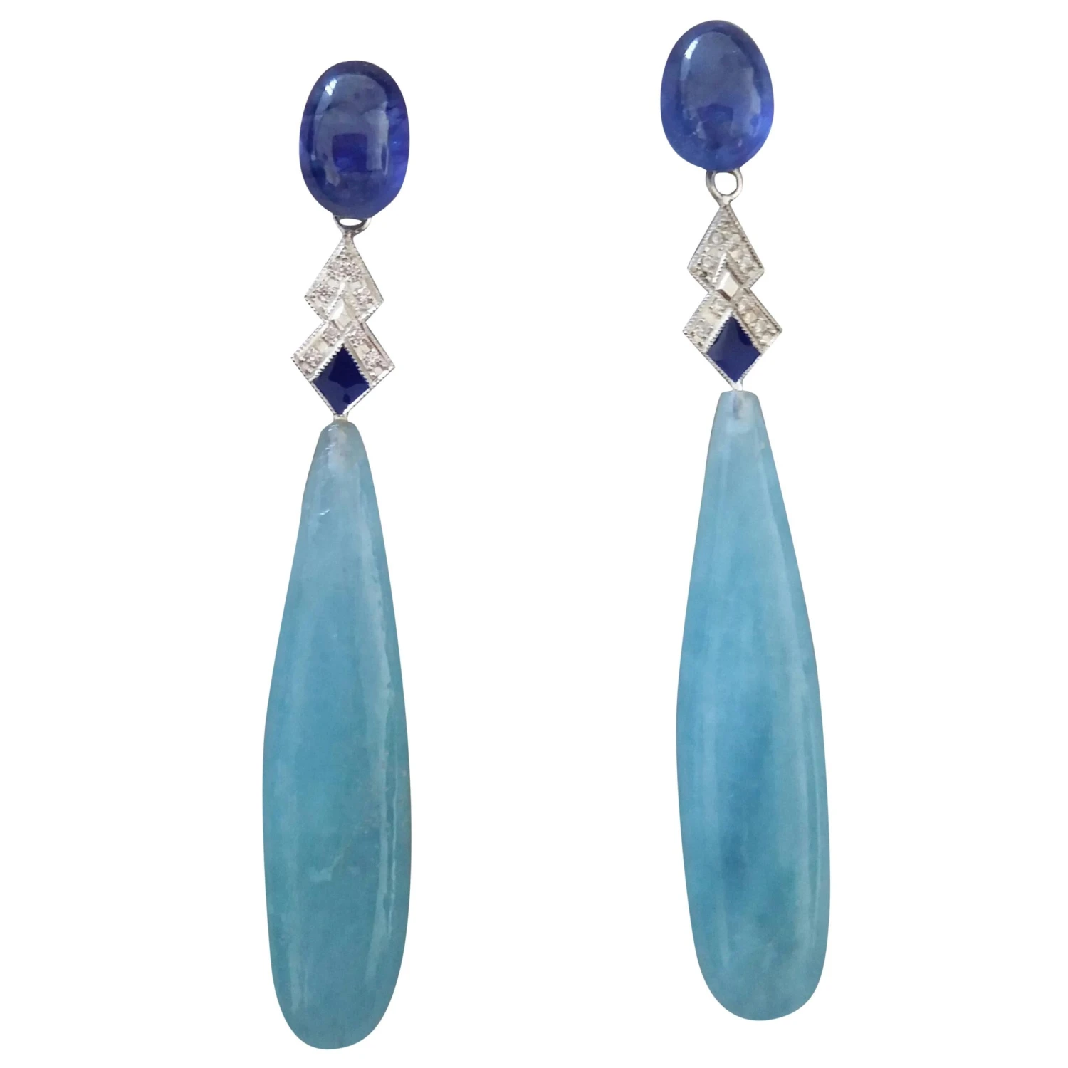 Art Deco Style Aquamarine Gold Diamonds Blue Sapphire Blue Enamel Drops Earrings 3 Art Deco Style Aquamarine Gold Diamonds Blue Sapphire Blue Enamel Drops Earrings