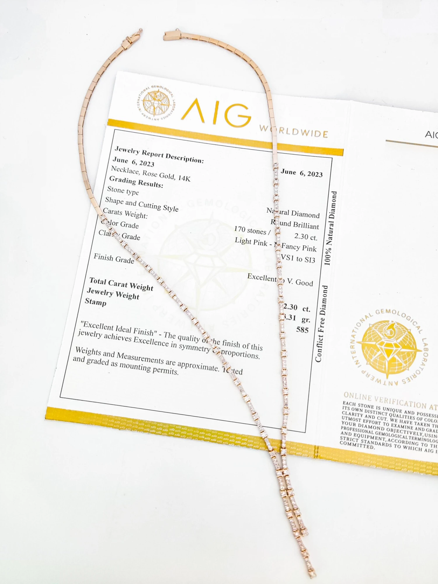 2.30 Carat Round Brilliant Pink Diamond Necklace 14k Rose Gold 11 2.30 Carat Round Brilliant Pink Diamond Necklace 14k Rose Gold – Image 9