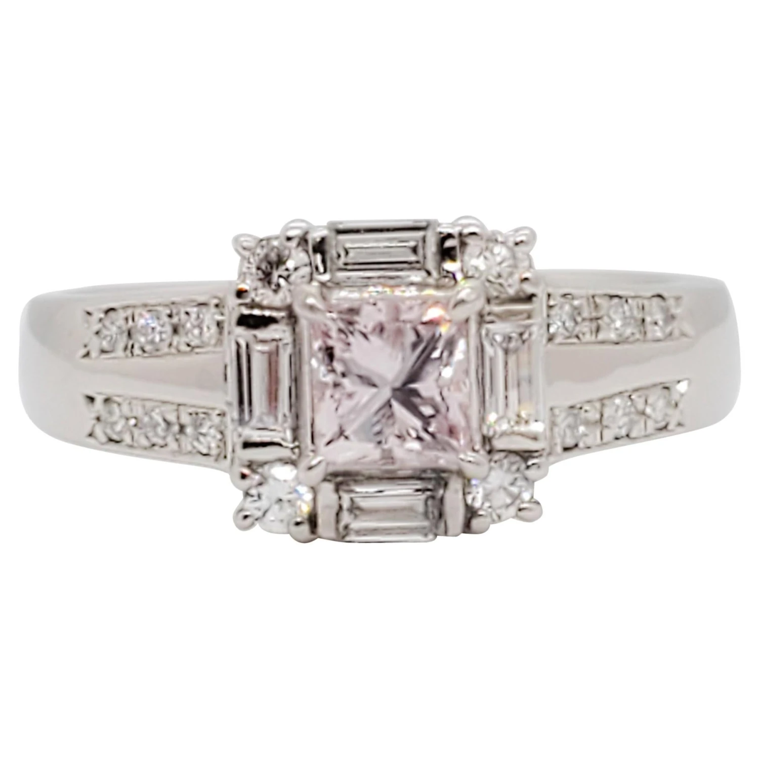 Unknown Estate Pink Diamond Princess Cut And White Diamond Engagement Ring In Platinum 3 Unknown Estate Pink Diamond Princess Cut And White Diamond Engagement Ring In Platinum