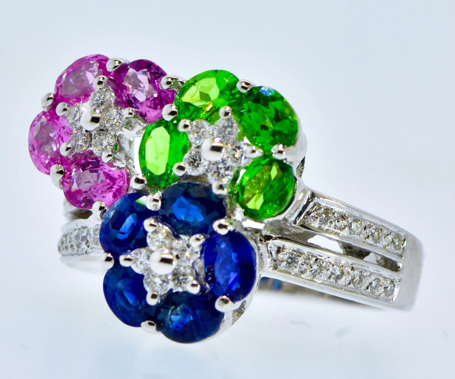 Blue And Pink Sapphire, Tsavorite And Diamond Fine White Gold Ring By LeVian 5 Blue And Pink Sapphire, Tsavorite And Diamond Fine White Gold Ring By LeVian – Image 3