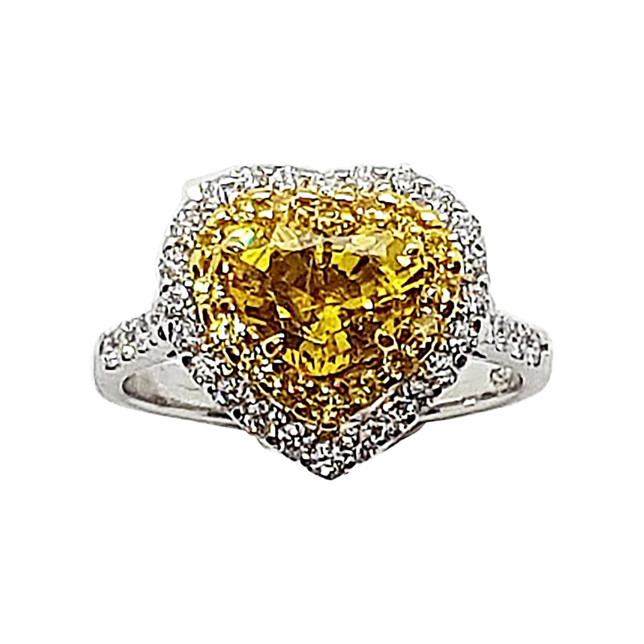 Unknown Heart Shape Yellow Sapphire With Diamond Ring Set In 18 Karat White Gold 3 Unknown Heart Shape Yellow Sapphire With Diamond Ring Set In 18 Karat White Gold