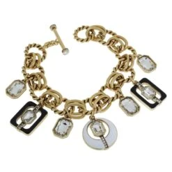 Heidi Daus Mod Squad Enamel And Crystal Charm Toggle Clasp Link Bracelet