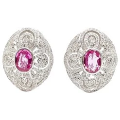Unknown Pink Sapphire With Diamond Earrings Set In 18 Karat White Gold Settings