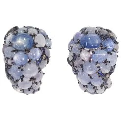Unknown Blue Star Sapphire With Blue Sapphire And Diamond Earrings 18 Karat White Gold