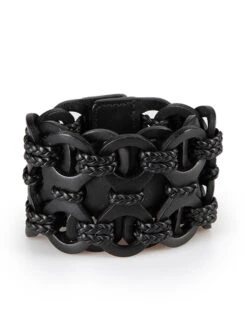 Gucci Women's Black Leather Woven Cuff Bracelet -Mode Bijouterie Magasin 12458 6 46907 master