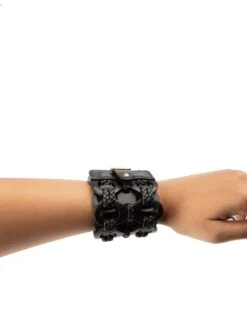 Gucci Women's Black Leather Woven Cuff Bracelet -Mode Bijouterie Magasin 12458 8 91012 master