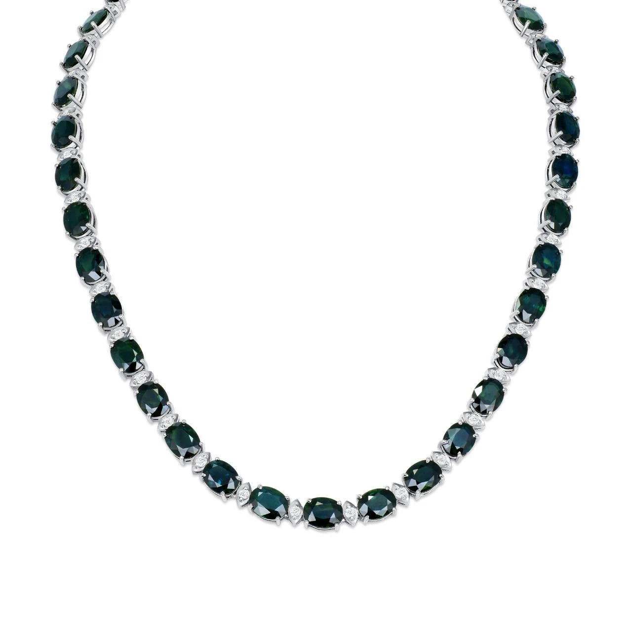 Unknown GIA 95.66 Carat Natural Blue Green Sapphire 14k White Gold Necklace 4 Unknown GIA 95.66 Carat Natural Blue Green Sapphire 14k White Gold Necklace – Image 2