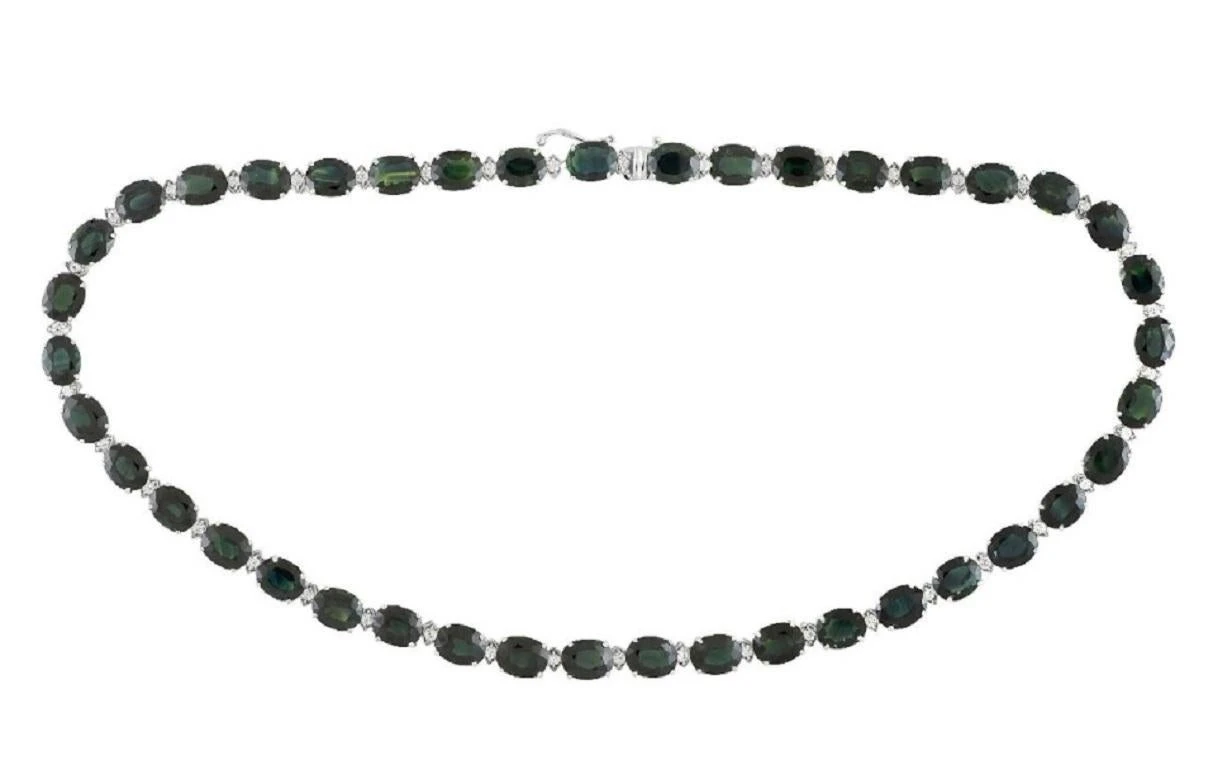Unknown GIA 95.66 Carat Natural Blue Green Sapphire 14k White Gold Necklace 8 Unknown GIA 95.66 Carat Natural Blue Green Sapphire 14k White Gold Necklace – Image 6