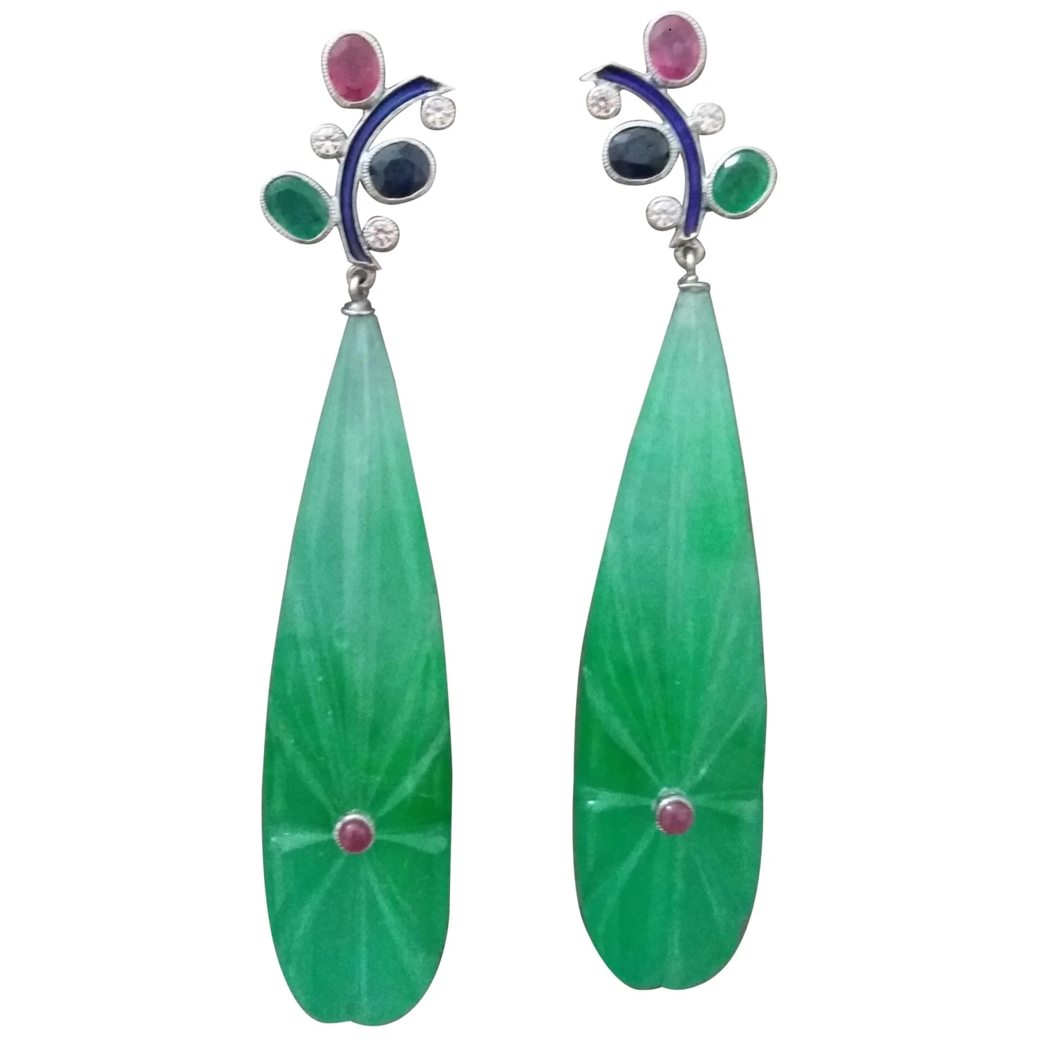 Tutti Frutti Ruby Sapphire Emerald Gold Diamonds Enamel Jade Dangle Earrings 3 Tutti Frutti Ruby Sapphire Emerald Gold Diamonds Enamel Jade Dangle Earrings