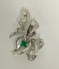 Unknown Art Deco Natural Colombian Emerald Diamond Pin In 14k White Gold 10 Unknown Art Deco Natural Colombian Emerald Diamond Pin In 14k White Gold -Mode Bijouterie Magasin 128 5 master
