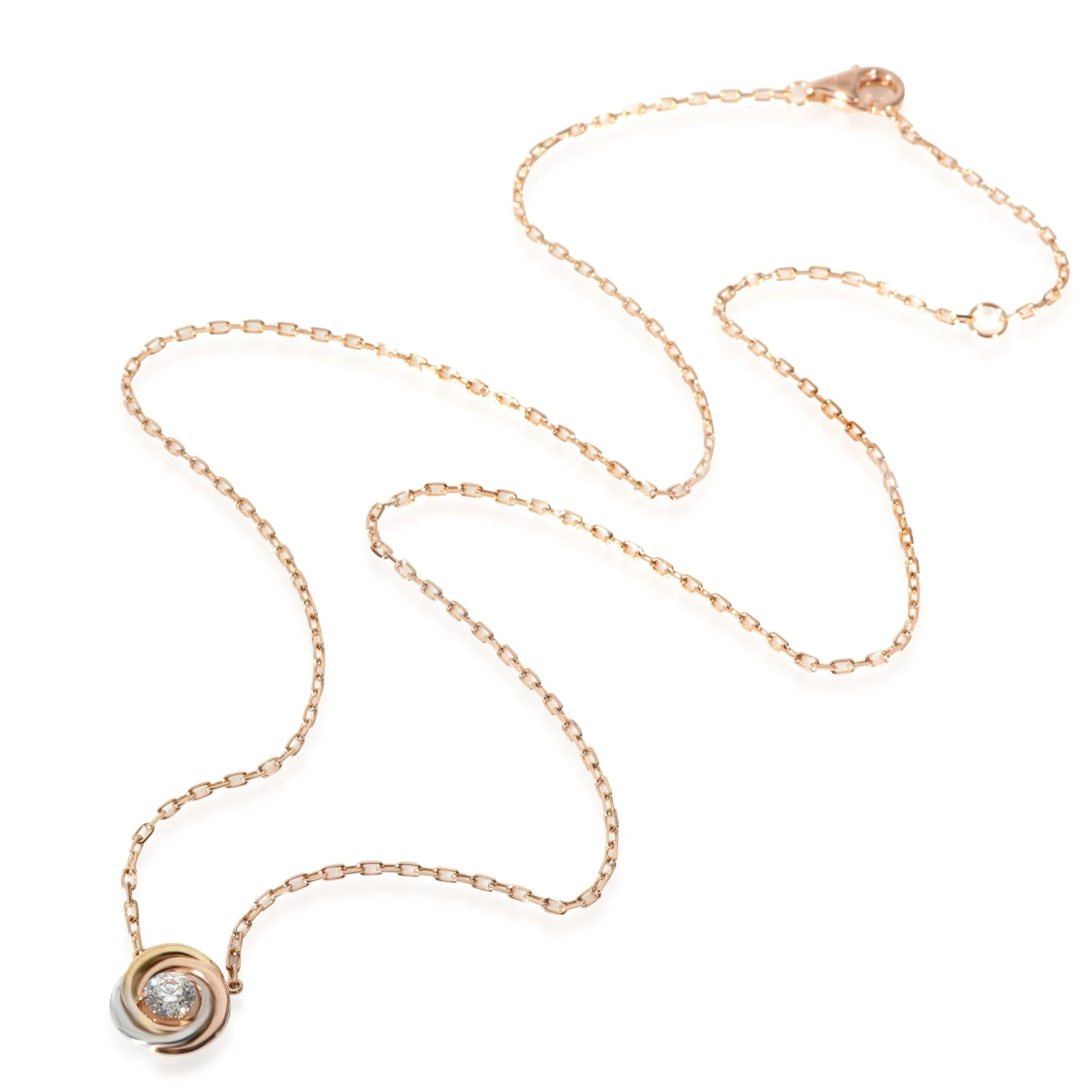 Cartier Trinity Diamond Necklace In 18k 3 Tone Gold 0.18 CTW 5 Cartier Trinity Diamond Necklace In 18k 3 Tone Gold 0.18 CTW – Image 3