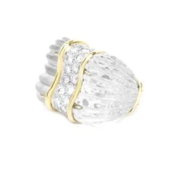 Unknown 18 Karat Yellow Gold Carved Crystal And Diamond Ring -Mode Bijouterie Magasin 130 1821 3 master