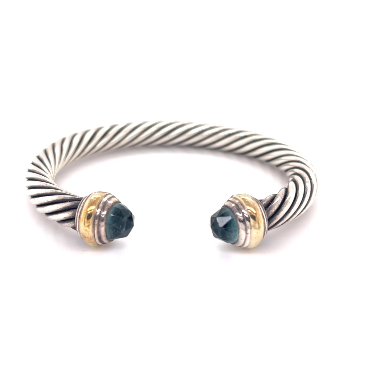 David Yurman Sterling Silver & 14K Yellow Gold Blue Topaz Cable Classic Bracelet 4 David Yurman Sterling Silver & 14K Yellow Gold Blue Topaz Cable Classic Bracelet – Image 2