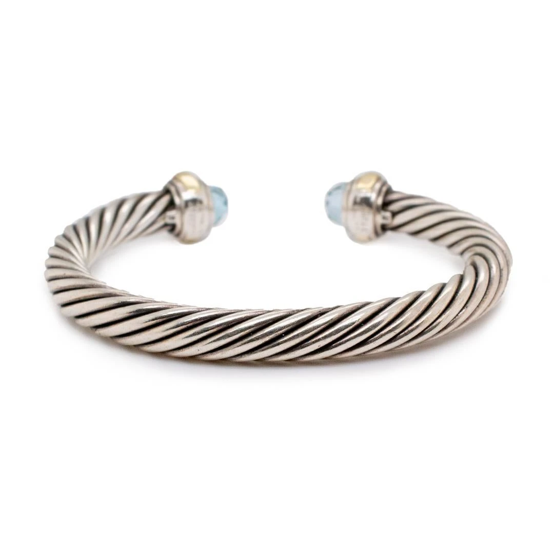 David Yurman Sterling Silver & 14K Yellow Gold Blue Topaz Cable Classic Bracelet 6 David Yurman Sterling Silver & 14K Yellow Gold Blue Topaz Cable Classic Bracelet – Image 4