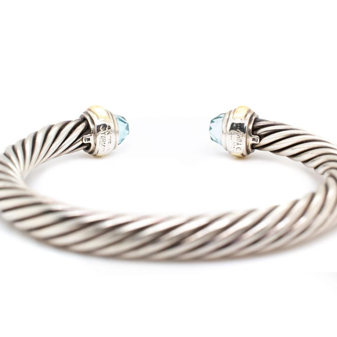 David Yurman Sterling Silver & 14K Yellow Gold Blue Topaz Cable Classic Bracelet 7 David Yurman Sterling Silver & 14K Yellow Gold Blue Topaz Cable Classic Bracelet – Image 5