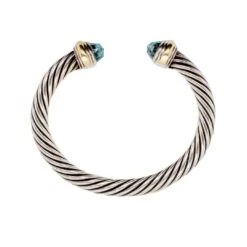 David Yurman Sterling Silver & 14K Yellow Gold Blue Topaz Cable Classic Bracelet 18 David Yurman Sterling Silver & 14K Yellow Gold Blue Topaz Cable Classic Bracelet -Mode Bijouterie Magasin 137024 6 master