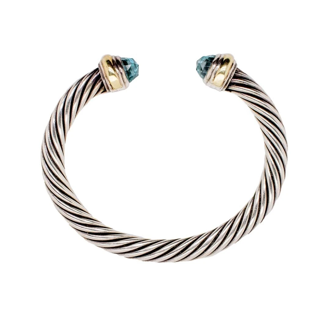 David Yurman Sterling Silver & 14K Yellow Gold Blue Topaz Cable Classic Bracelet 9 David Yurman Sterling Silver & 14K Yellow Gold Blue Topaz Cable Classic Bracelet – Image 7