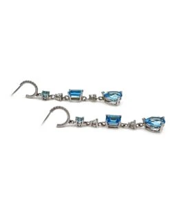 Unknown 14K White Gold Diamond And Blue Topaz Long Earrings 8 Unknown 14K White Gold Diamond And Blue Topaz Long Earrings -Mode Bijouterie Magasin 13982 3 copy master