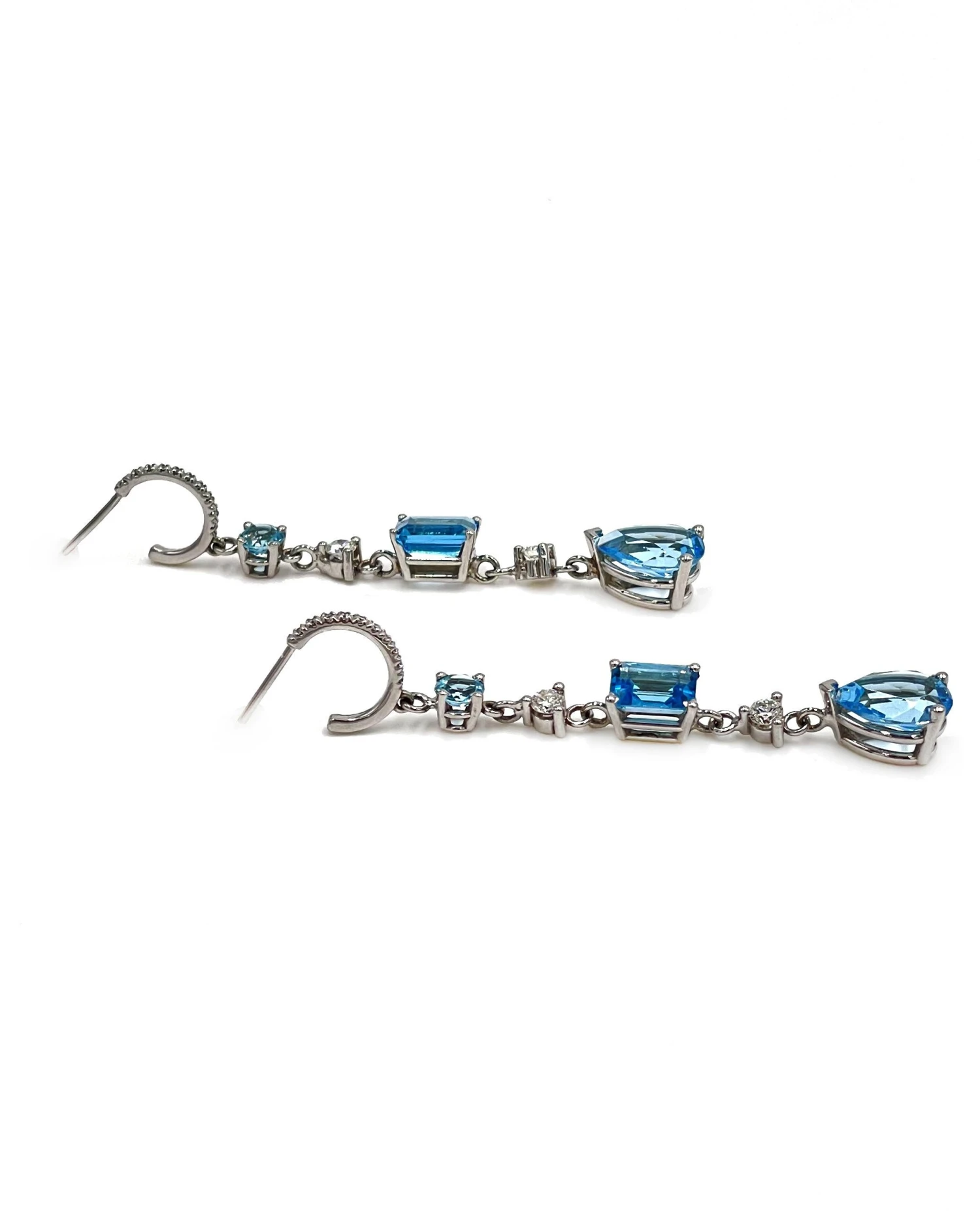 Unknown 14K White Gold Diamond And Blue Topaz Long Earrings 5 Unknown 14K White Gold Diamond And Blue Topaz Long Earrings – Image 3