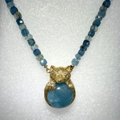 "Aqua Raccoon" Beaded 18" Aquamarine Necklace With 14 Karat Gold Bear Pendant 16 "Aqua Raccoon" Beaded 18" Aquamarine Necklace With 14 Karat Gold Bear Pendant -Mode Bijouterie Magasin 13 master