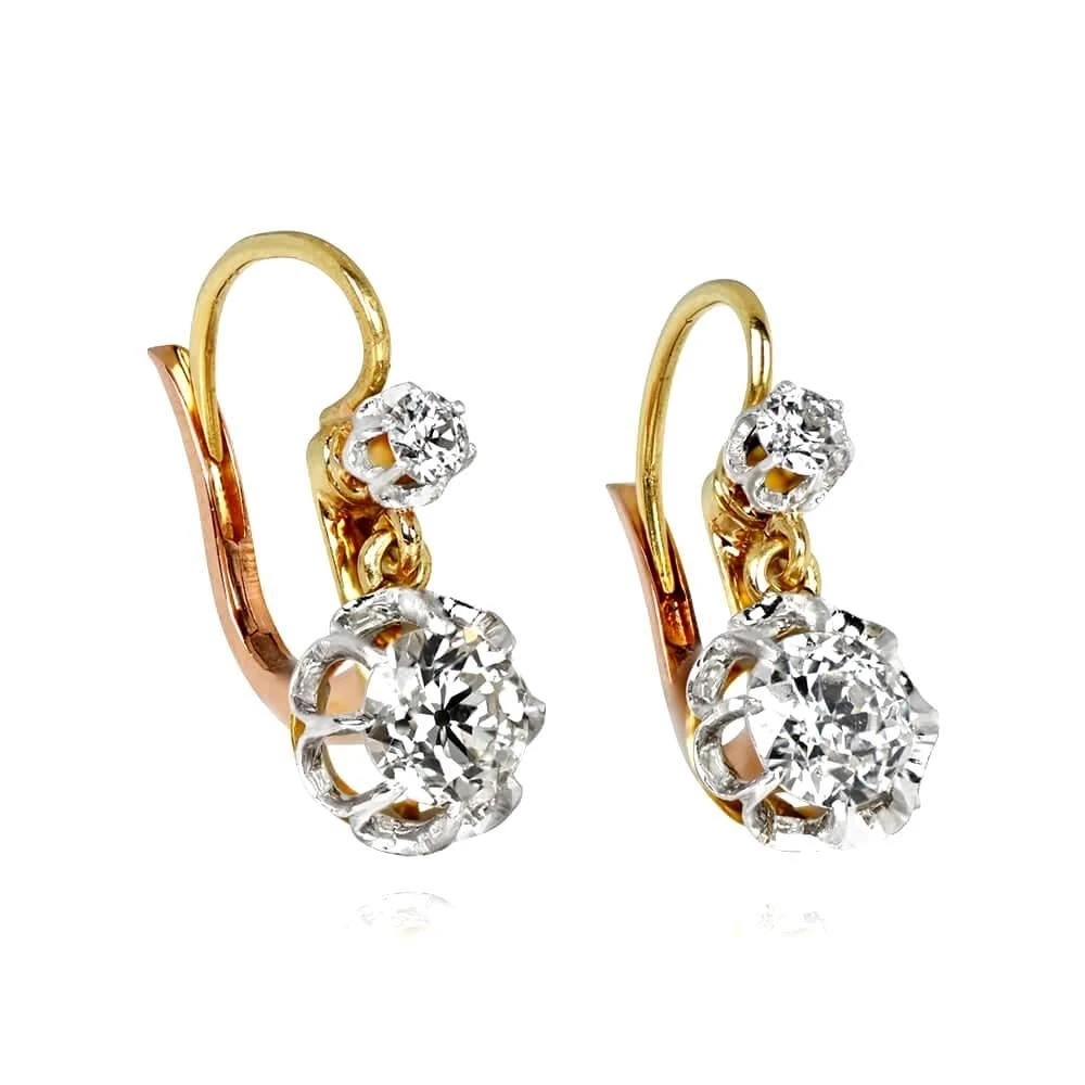Unknown 1.40 Carat Old Euro-Cut Dimaond Earrings, 18k Yellow Gold, Platinum 6 Unknown 1.40 Carat Old Euro-Cut Dimaond Earrings, 18k Yellow Gold, Platinum – Image 4