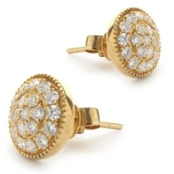 Unknown 18 Karat Yellow Gold Diamond Cluster Stud Earrings -Mode Bijouterie Magasin 150 1784 4 master