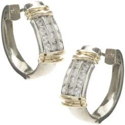 Unknown 14 Karat White & Yellow Gold Channel Set Diamond Earrings -Mode Bijouterie Magasin 150 2029 2 master