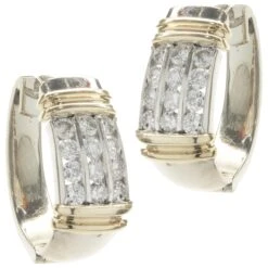 Unknown 14 Karat White & Yellow Gold Channel Set Diamond Earrings -Mode Bijouterie Magasin 150 2029 3 master