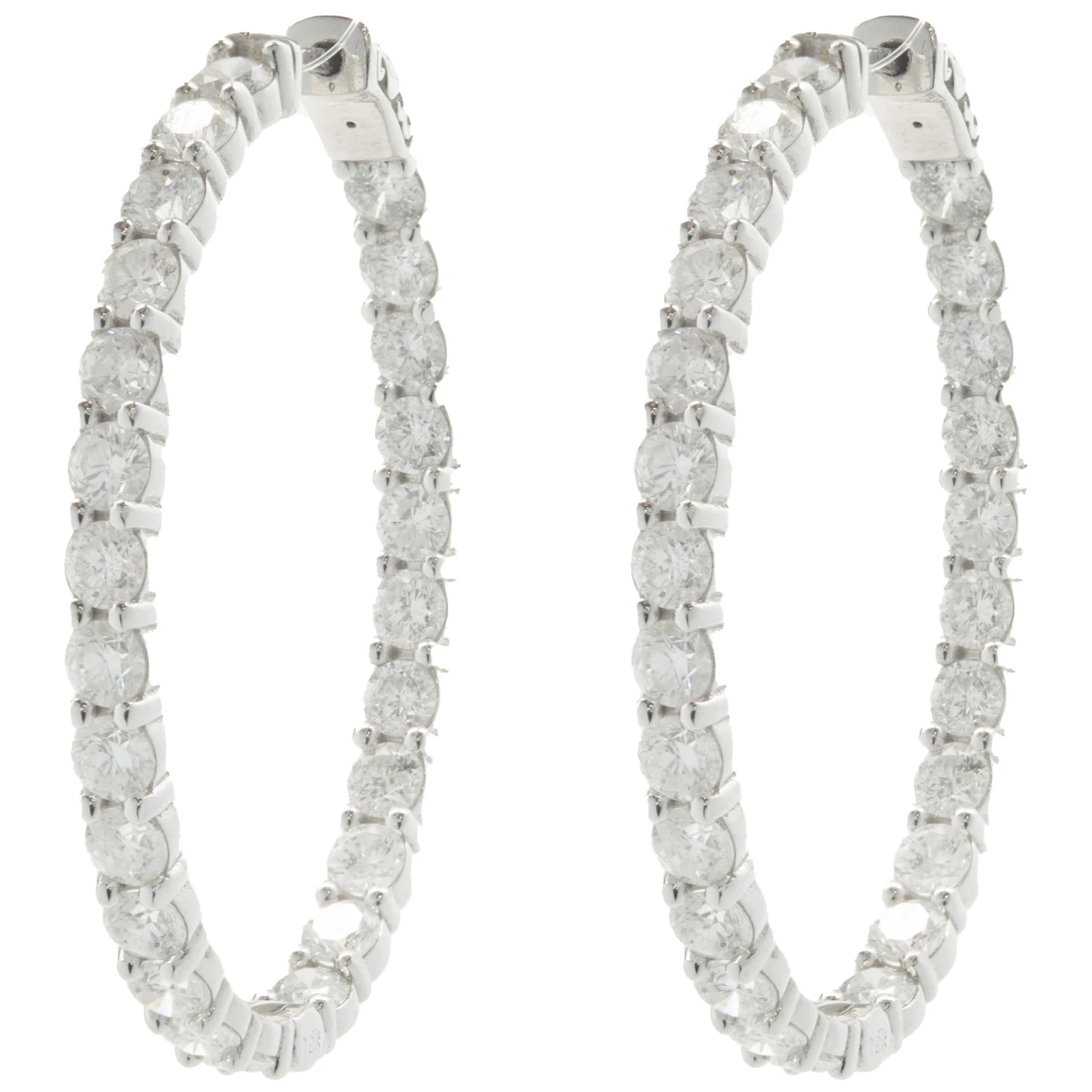 Unknown 14 Karat White Gold Diamond Inside Outside Oval Hoop Earrings 6 Unknown 14 Karat White Gold Diamond Inside Outside Oval Hoop Earrings – Image 4