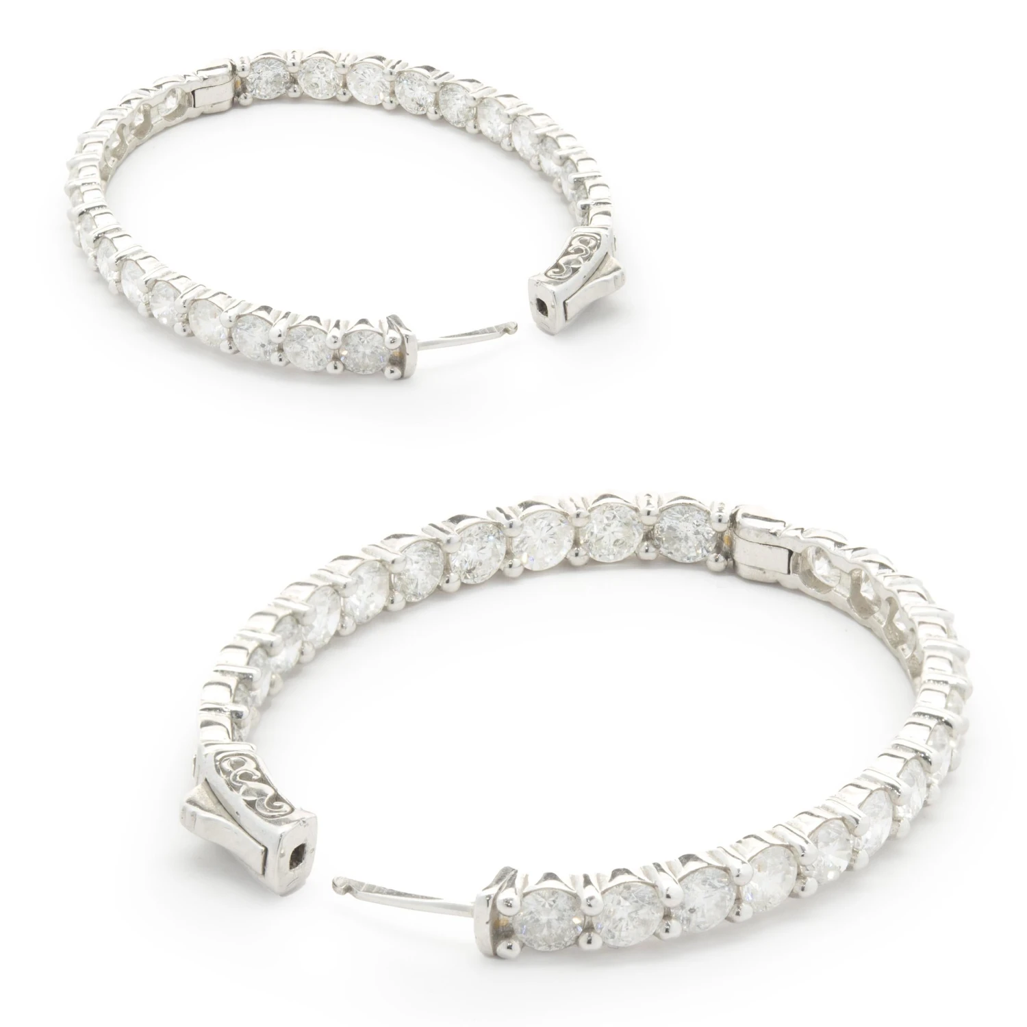 Unknown 14 Karat White Gold Diamond Inside Outside Oval Hoop Earrings 4 Unknown 14 Karat White Gold Diamond Inside Outside Oval Hoop Earrings – Image 2