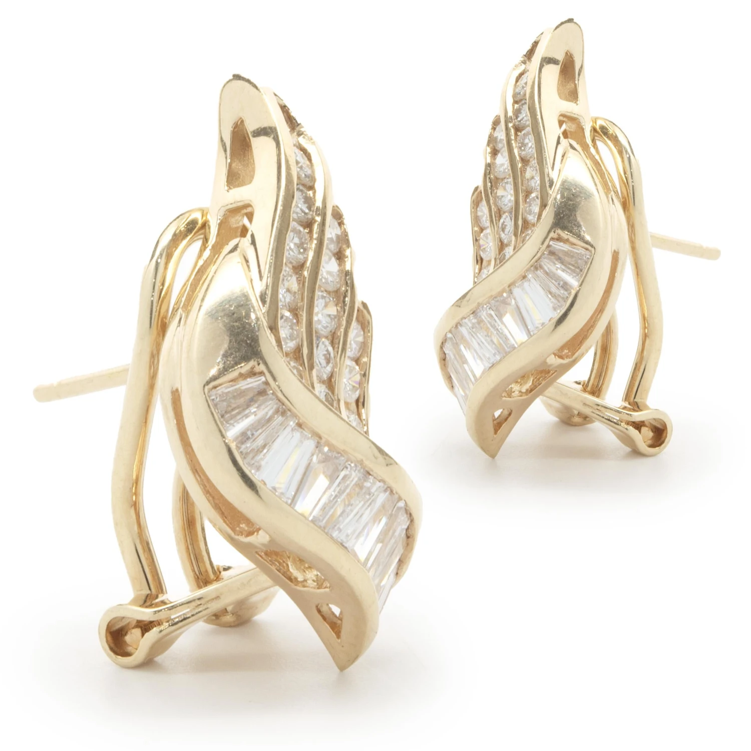 Unknown 14 Karat Yellow Gold Channel Set Round And Baguette Diamond Wing Earrings 4 Unknown 14 Karat Yellow Gold Channel Set Round And Baguette Diamond Wing Earrings – Image 2