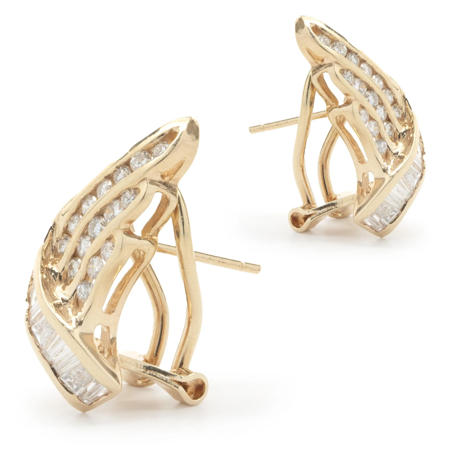 Unknown 14 Karat Yellow Gold Channel Set Round And Baguette Diamond Wing Earrings 5 Unknown 14 Karat Yellow Gold Channel Set Round And Baguette Diamond Wing Earrings – Image 3