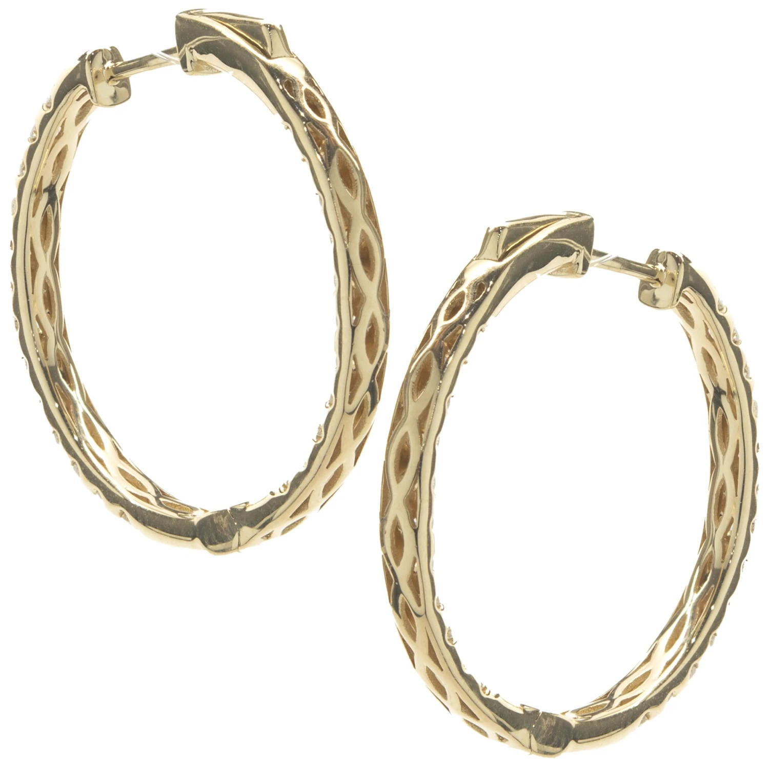 Unknown 18 Karat Yellow Gold Diamond Inside Outside Hoop Earrings 5 Unknown 18 Karat Yellow Gold Diamond Inside Outside Hoop Earrings – Image 3