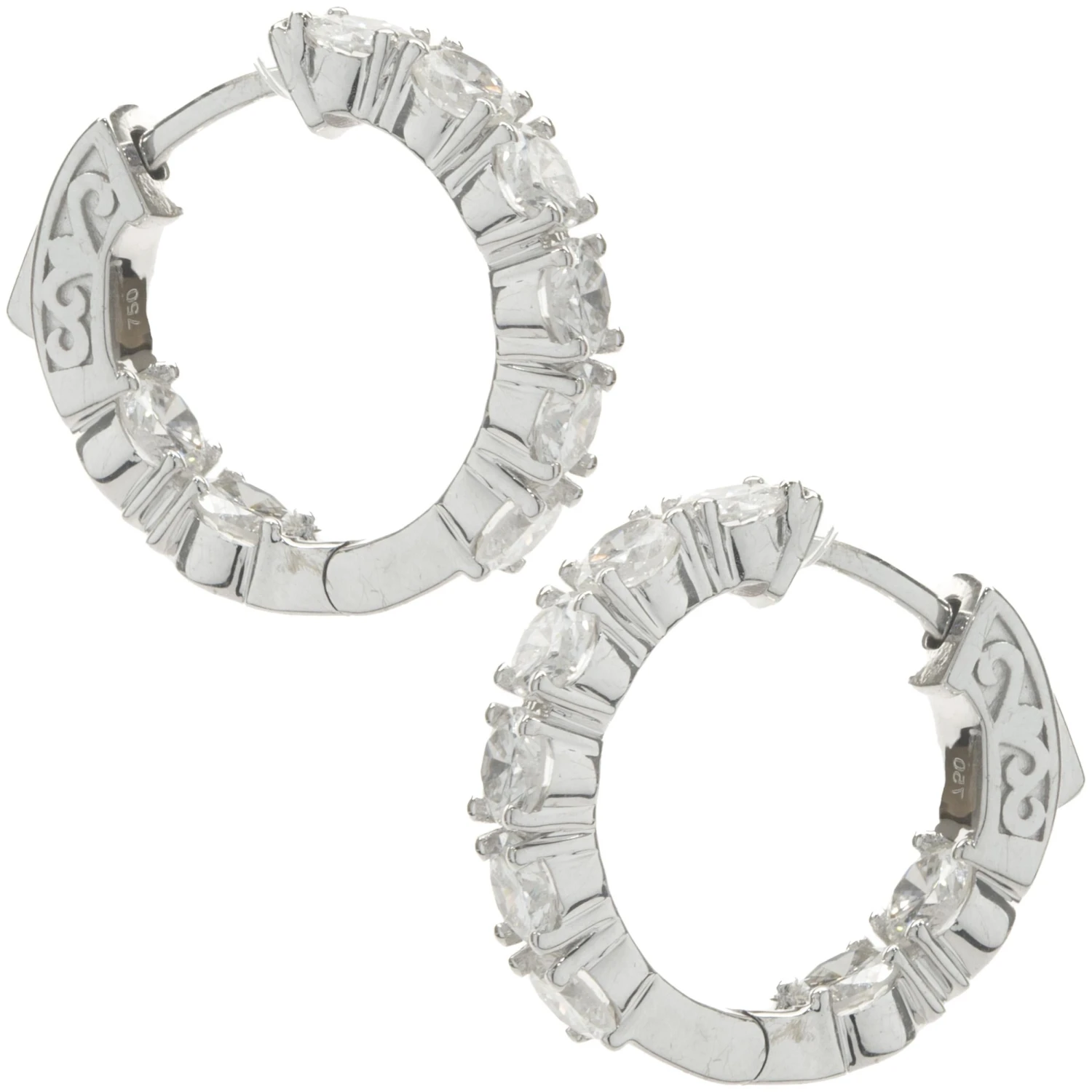 Unknown 18 Karat White Gold Diamond Inside Outside Hoop Earrings 4 Unknown 18 Karat White Gold Diamond Inside Outside Hoop Earrings – Image 2
