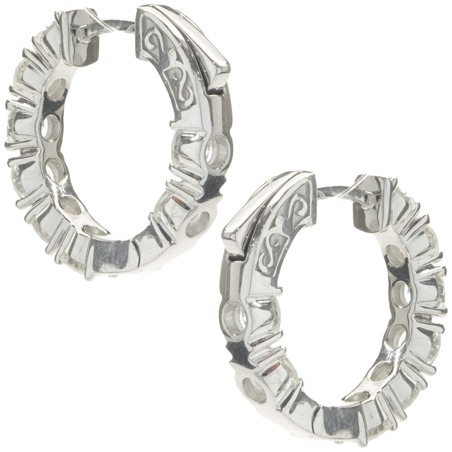 Unknown 18 Karat White Gold Diamond Inside Outside Hoop Earrings 5 Unknown 18 Karat White Gold Diamond Inside Outside Hoop Earrings – Image 3